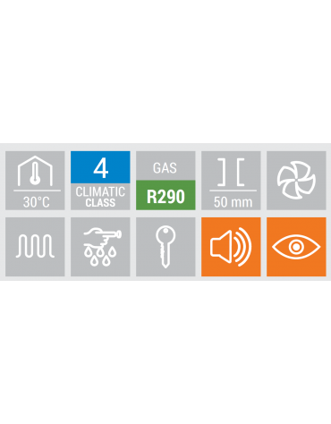 Armadio congelatore in ABS con porta in vetro, corpo e cornice color acciaio e interno in termoformato - cm 59,8x67,9x83,8h