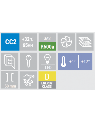 Frigorifero vetrina bibite colore nero - Lt. 350 - refrigerazione roll-bond con ventola +1°/+12°C - cm 59,5x67x183h