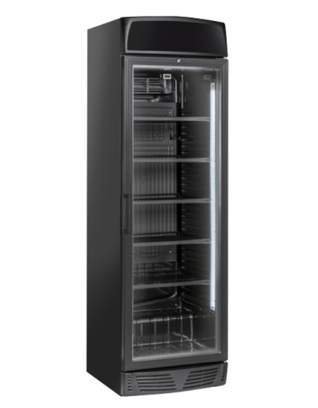 Frigorifero vetrina bibite colore nero con opalina pubblicitaria - Lt 350 - refrigerazione roll-bond +1°/+12°C - cm 59,5x67x196h