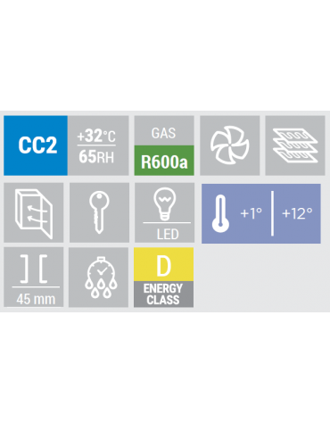 Frigorifero vetrina bibite colore nero, Lt 350 - refrigerazione roll-bond e sbrinamento automatico - +1°/+12°C - cm 59,5x60x184h