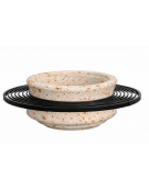 Panchina con seduta acciaio zincato verniciato, fioriera centrale in cemento colore Bianco travertino - Diametro esterno cm 170