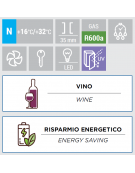 Cantinetta per vino ventilata da incasso - porta in vetro - Capacità 165 bottiglie - temp. +5°+20°C - cm 59,5x77x185,1h
