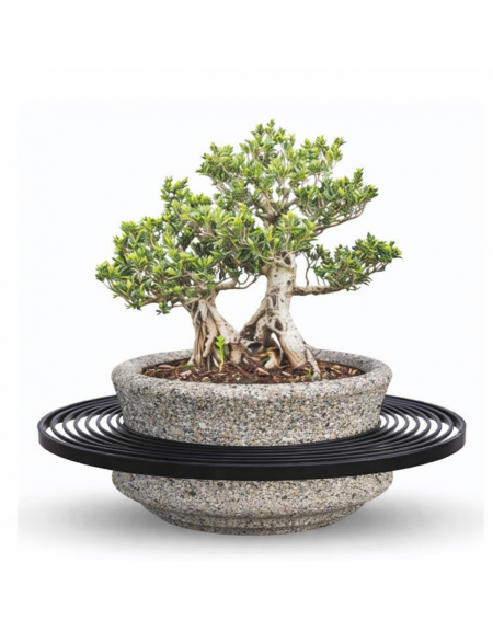 Panchina con seduta acciaio zincato verniciato e fioriera centrale in cemento colore Grigio sabbiato - Diametro esterno cm 200