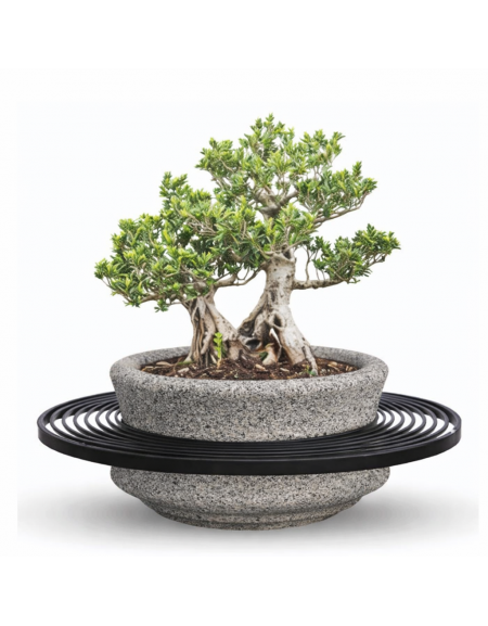 Panchina con seduta acciaio zincato verniciato e fioriera centrale in cemento colore Bianco sabbiato - Diametro esterno cm 200