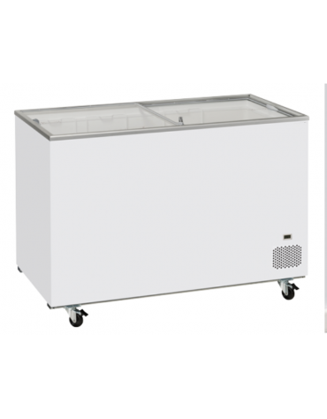 Congelatore a pozzetto con top in vetro scorrevole Rea, 3 cesti, capacità  Lt 400 - refrigerazione statica - cm 130,4x63,5x86,3h