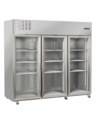 Armadio refrigerato GN2/1 inox con 3 porte a vetri - refrigerazione ventilata -2°/+8°C - Classe E - cm 210x82x205h