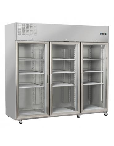 Armadio refrigerato GN2/1 inox con 3 porte a vetri - refrigerazione ventilata -2°/+8°C - Classe E - cm 210x82x205h