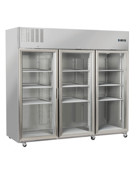 Armadio refrigerato GN2/1 inox con 3 porte a vetri - refrigerazione ventilata -2°/+8°C - Classe E - cm 210x82x205h