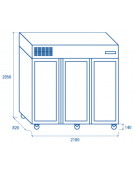 Armadio refrigerato GN2/1 inox con 3 porte a vetri - refrigerazione ventilata -2°/+8°C - Classe E - cm 210x82x205h
