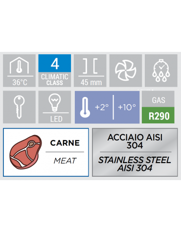 Frollatore carne verticale in acciaio inox AISI 304 - capacità Lt. 138  - refrigerazione ventilata +2°/+10°C - cm 60x54,5x90h