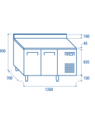 Tavolo refrigerato congelatore negativo 2 porte con alzatina in acciaio inox - refrigerazione ventilata - cm 135x70x95h