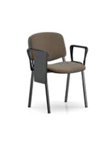 Sedia fissa attesa conferenza telaio in acciaio nero o grigio a sezione ovale con braccioli e scrittoio tavoletta ribaltabile