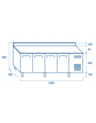 Tavolo refrigerato congelatore negativo 4 porte in acciaio inox con alzatina, refrigerazione ventilata -18°/-22°C - 225x70x95h