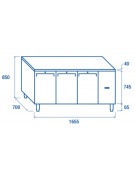 Tavolo GN1/1 refrigerato in acciaio inox 3 porte con motore remoto (escluso) refrigerazione ventilata -2°/+8°C- cm 165,5x70x85h