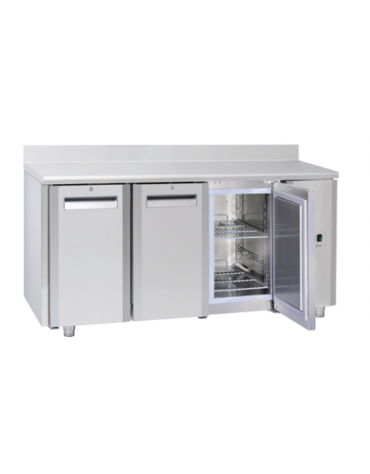 Tavolo GN1/1 refrigerato in acciaio inox 3 porte, ventilato -2°/+8°C, con alzatina e motore remoto (escluso) - cm 165,5x70x95h