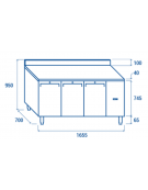 Tavolo GN1/1 refrigerato in acciaio inox 3 porte, ventilato -2°/+8°C, con alzatina e motore remoto (escluso) - cm 165,5x70x95h