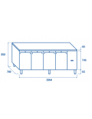 Tavolo GN1/1 refrigerato in acciaio inox 4 porte con motore remoto (escluso) refrigerazione ventilata -2°/+8°C- cm 209,4x70x85h