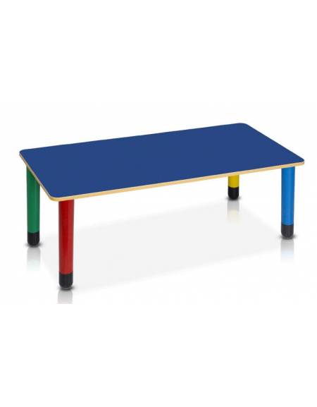 TAVOLINO RETTANGOLARE PER SCUOLA MATERNA - GAMBE IN POLIPROPILENE COLORATO - CM 130X65X52H