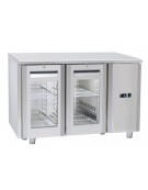 Tavolo GN1/1 refrigerato in acciaio inox 2 porte a vetro con motore remoto (escluso) - ventilato +3°/+10°C - cm 122,2x70x85h