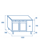 Tavolo GN1/1 refrigerato in acciaio inox 2 porte a vetro con motore remoto (escluso) - ventilato +3°/+10°C - cm 122,2x70x85h