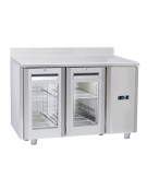Tavolo GN1/1 refrigerato inox 2 porte a vetro con alzatina e motore remoto (escluso) - ventilato +3°/+10°C - cm 122,2x70x95h