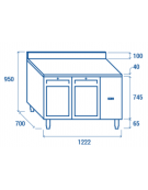 Tavolo GN1/1 refrigerato inox 2 porte a vetro con alzatina e motore remoto (escluso) - ventilato +3°/+10°C - cm 122,2x70x95h
