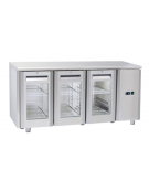 Tavolo GN1/1 refrigerato in acciaio inox 3 porte a vetro con motore remoto (escluso) - ventilato +3°/+10°C - cm 165,5x70x85h