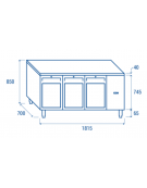 Tavolo GN1/1 refrigerato in acciaio inox 3 porte a vetro con motore remoto (escluso) - ventilato +3°/+10°C - cm 165,5x70x85h
