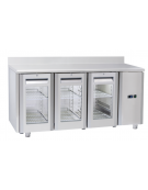Tavolo GN1/1 refrigerato inox 2 porte a vetro con alzatina e motore remoto (escluso) - ventilato +3°/+10°C - cm 165,5x70x95h
