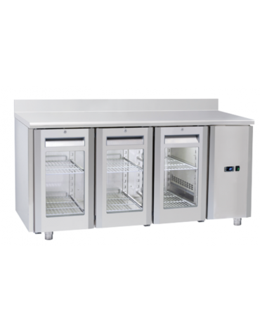 Tavolo GN1/1 refrigerato inox 2 porte a vetro con alzatina e motore remoto (escluso) - ventilato +3°/+10°C - cm 165,5x70x95h