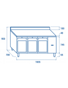 Tavolo GN1/1 refrigerato inox 2 porte a vetro con alzatina e motore remoto (escluso) - ventilato +3°/+10°C - cm 165,5x70x95h