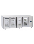 Tavolo GN1/1 refrigerato in acciaio inox 4 porte a vetro con motore remoto (escluso) - ventilato +3°/+10°C - cm 209,4x70x85h