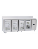 Tavolo GN1/1 refrigerato inox 4 porte a vetro con alzatina e motore remoto (escluso) - ventilato +3°/+10°C - cm 209,4x70x95h