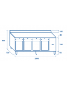 Tavolo GN1/1 refrigerato inox 4 porte a vetro con alzatina e motore remoto (escluso) - ventilato +3°/+10°C - cm 209,4x70x95h