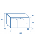 Tavolo GN1/1 congelatore in acciaio inox 2 porte con motore remoto (escluso) - ventilato -22°/-18°C- cm 122,2x70x85h