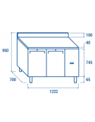 Tavolo GN1/1 congelatore inox 2 porte con alzatina e motore remoto (escluso) - ventilato -22°/-18°C - cm 122,2x70x95h