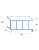 Tavolo GN1/1 congelatore in acciaio inox 3 porte con motore remoto (escluso) - ventilato -22°/-18°C- cm 165,5x70x85h