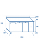 Tavolo GN1/1 congelatore inox 3 porte con alzatina e motore remoto (escluso) - ventilato -22°/-18°C - cm 165,5x70x95h