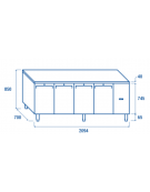 Tavolo GN1/1 congelatore in acciaio inox 4 porte con motore remoto (escluso) - ventilato -22°/-18°C- cm 209,4x70x85h