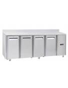 Tavolo GN1/1 refrigerato in acciaio inox 4 porte, ventilato -2°/+8°C, con alzatina e motore remoto (escluso) - cm 209,4x70x95h
