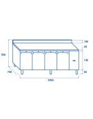 Tavolo GN1/1 refrigerato in acciaio inox 4 porte, ventilato -2°/+8°C, con alzatina e motore remoto (escluso) - cm 209,4x70x95h