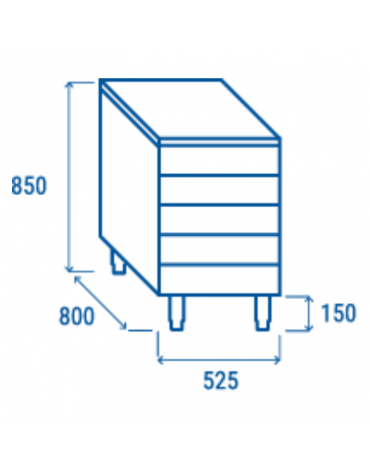 Cassettiera neutra per conservazione impasti in acciaio inox - capacità Lt. 123 - cm 52,5x80x85h