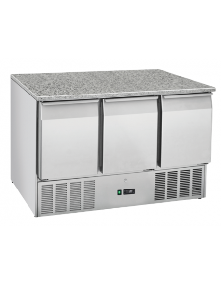 Saladette refrigerata GN1/1 inox con top pizza in granito - 3 porte - refrigerazione statica +0°/+8°C - cm 136,5x70x87h