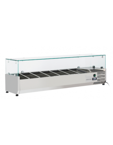  Vetrina refrigerata per banco pizza con castello vetro dritti - capacità n.7 bacinelle GN 1/4 - cm 150x33,5x44h