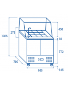 Saladette refrigerata GN1/1 inox 2 sportelli con top apribile, rubinetto e 9 vaschette GN 1/6 in PVC - cm 90x70x138,5h