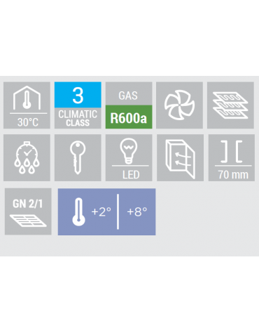 Armadio refrigerato bianco in ABS - Lt. 600 - porta in vetro - cornice e maniglia colore acciaio - cm 77,5x79,7x190h