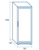 Armadio frigorifero grigio GN2/1 in ABS con porta in vetro - refrigerazione Roll-Bond con ventilatore +3°/+10°C - cm 78x73x189h