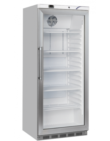 Armadio frigorifero grigio GN2/1 in ABS con porta in vetro - refrigerazione Roll-Bond con ventilatore +3°/+10°C - cm 78x73x189h