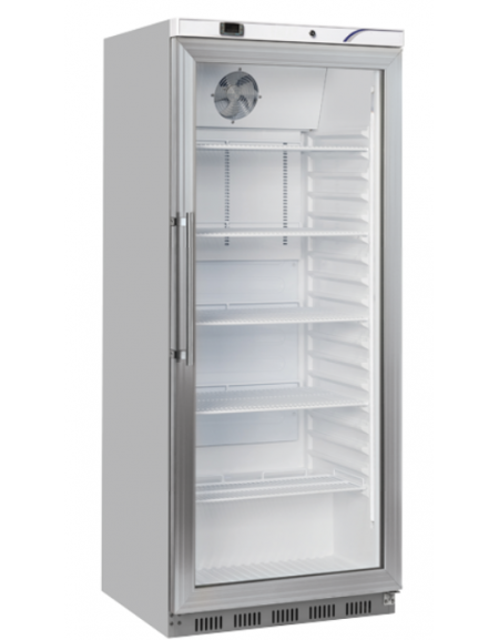 Armadio frigorifero grigio GN2/1 in ABS con porta in vetro - refrigerazione Roll-Bond con ventilatore +3°/+10°C - cm 78x73x189h