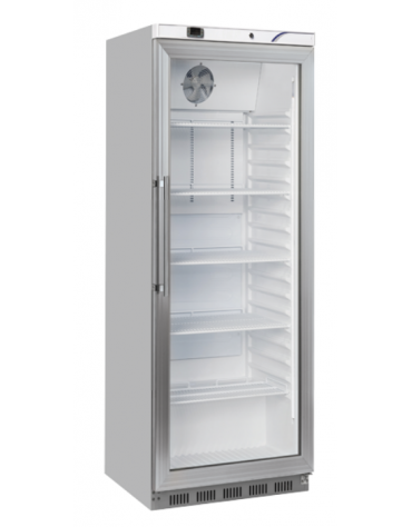 Armadio frigorifero grigio in ABS con porta in vetro - refrigerazione Roll-Bond con ventilatore +3°/+10°C - cm 60x72,3x189h